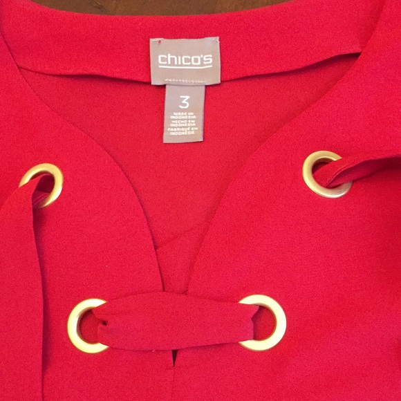 CHICO’S red with gold grommets & tie top - Picture 8 of 10